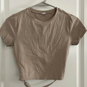 Garage tan crop top with cutout back detail, size S